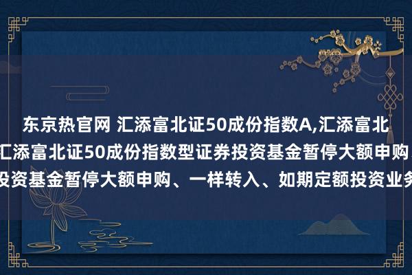 东京热官网 汇添富北证50成份指数A,汇添富北证50成份指数C: 对于汇添富北证50成份指数型证券投资基金暂停大额申购、一样转入、如期定额投资业务的公告