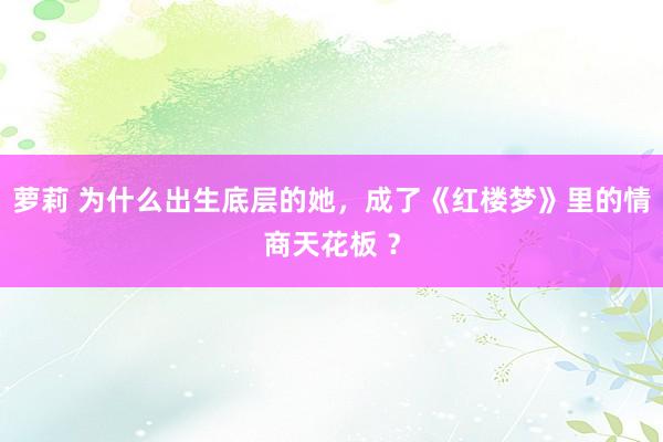 萝莉 为什么出生底层的她，成了《红楼梦》里的情商天花板 ？
