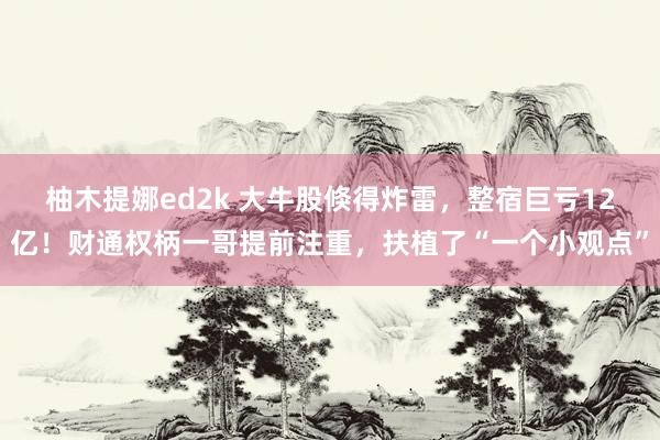 柚木提娜ed2k 大牛股倏得炸雷，整宿巨亏12亿！财通权柄一哥提前注重，扶植了“一个小观点”