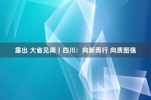 露出 大省见闻丨四川：向新而行 向质图强