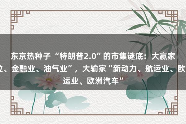 东京热种子 “特朗普2.0”的市集谜底：大赢家“特斯拉、金融业、油气业”，大输家“新动力、航运业、欧洲汽车”