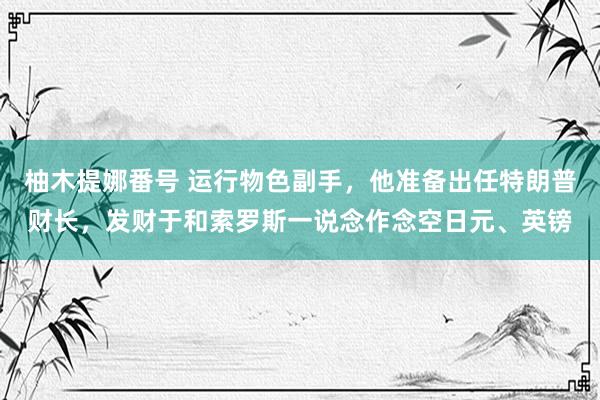 柚木提娜番号 运行物色副手，他准备出任特朗普财长，发财于和索罗斯一说念作念空日元、英镑