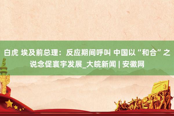 白虎 埃及前总理：反应期间呼叫 中国以“和合”之说念促寰宇发展_大皖新闻 | 安徽网