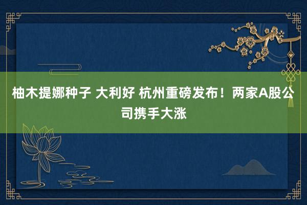 柚木提娜种子 大利好 杭州重磅发布！两家A股公司携手大涨