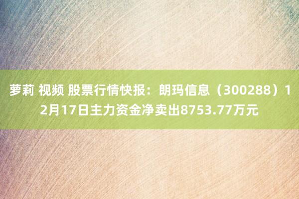 萝莉 视频 股票行情快报：朗玛信息（300288）12月17日主力资金净卖出8753.77万元