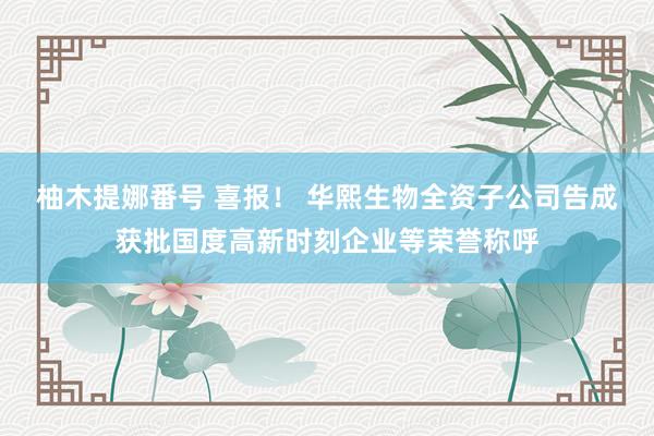 柚木提娜番号 喜报！ 华熙生物全资子公司告成获批国度高新时刻企业等荣誉称呼