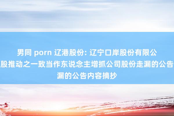 男同 porn 辽港股份: 辽宁口岸股份有限公司对于控股推动之一致当作东说念主增抓公司股份走漏的公告内容摘抄