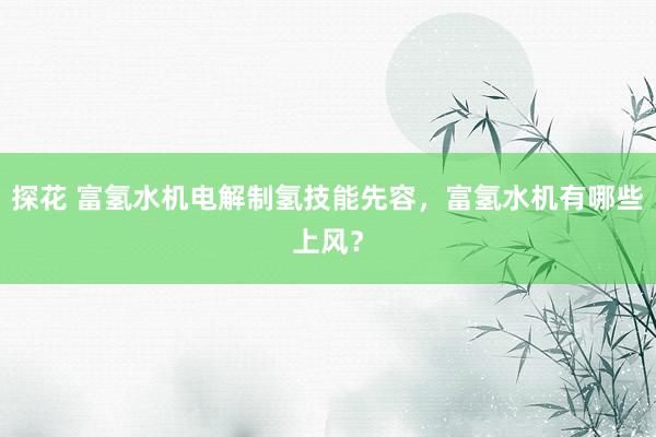 探花 富氢水机电解制氢技能先容，富氢水机有哪些上风？