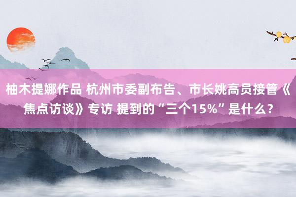柚木提娜作品 杭州市委副布告、市长姚高员接管《焦点访谈》专访 提到的“三个15%”是什么？