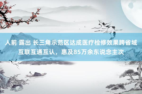 人前 露出 长三角示范区达成医疗检修效果跨省域互联互通互认，惠及85万余东说念主次